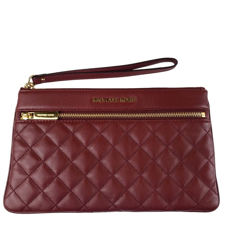 MICHAEL KORS Quilted Leather Wristlet Wallet – Burgundy / Oxblood